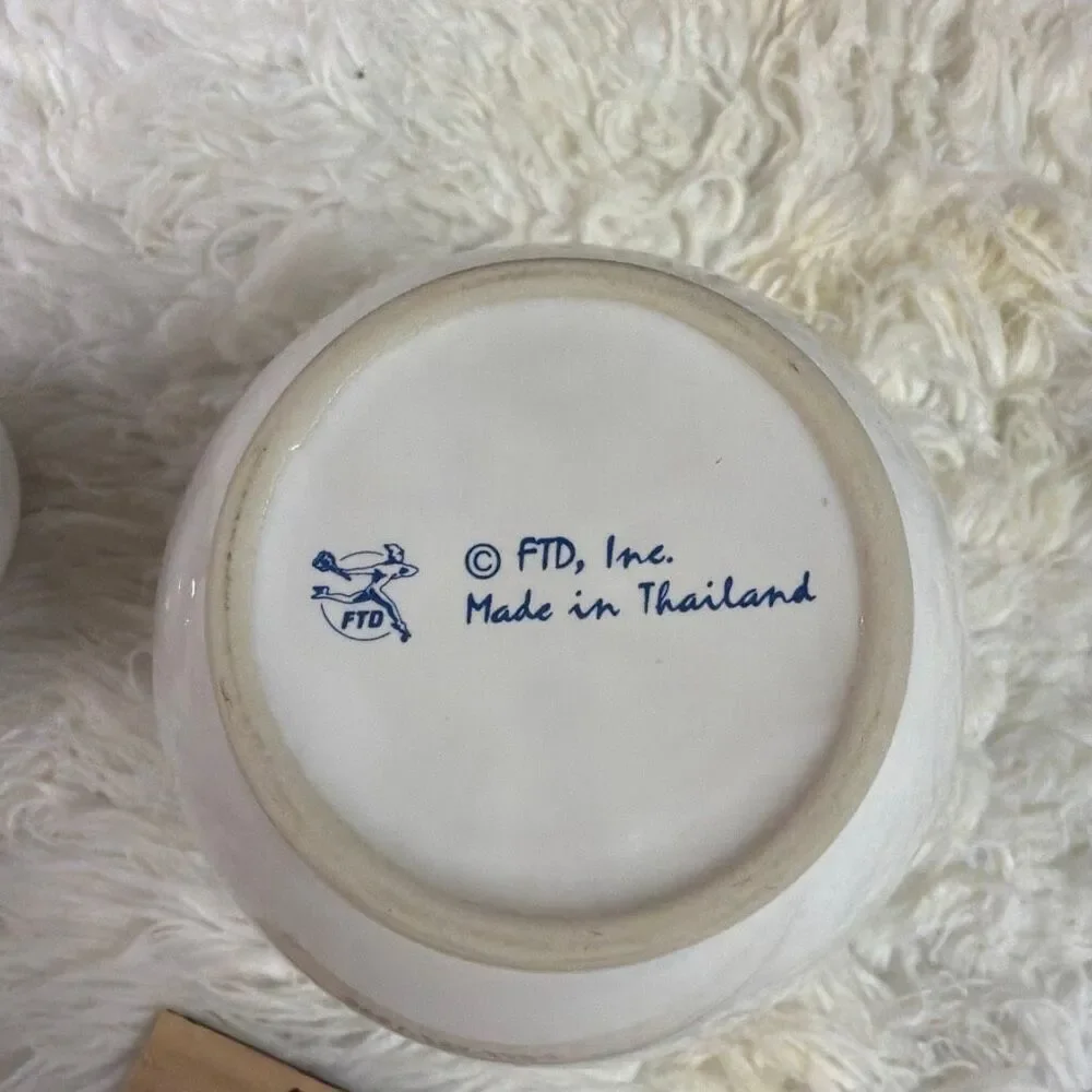 Vintage FTD White Blue Butterflies Ginger Jar  Lid Circa 1960 Home Decor Urn
